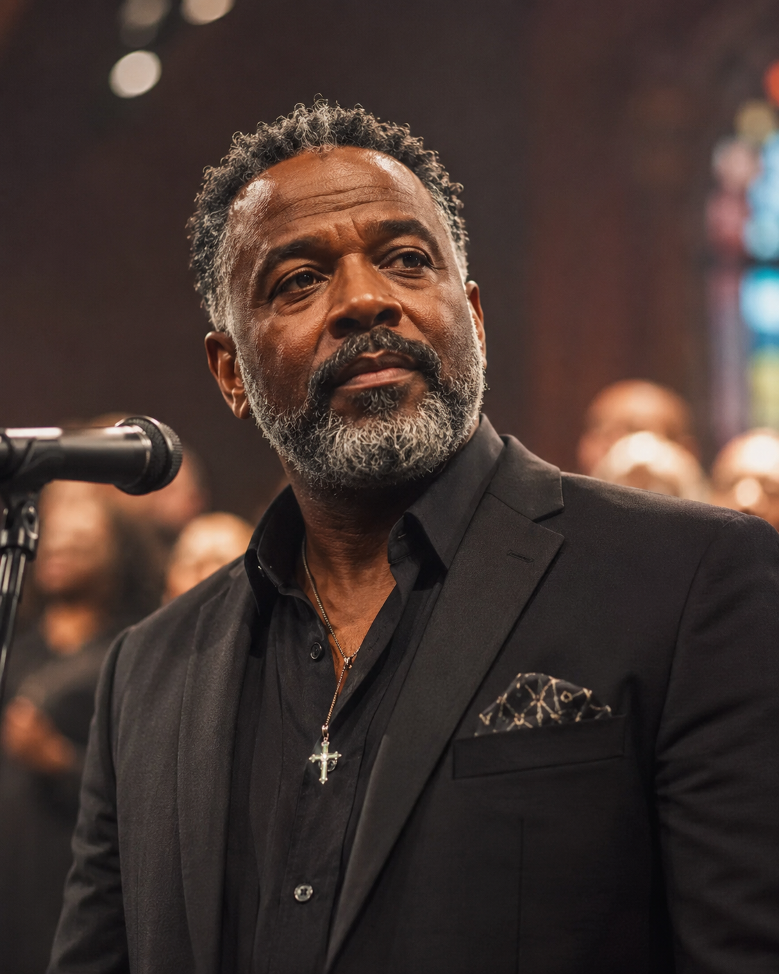Otis McClendon beside a microphone